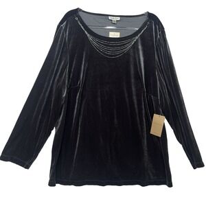 Coldwater Creek Crushed Velvet Tunic Top Womens Sz 3X Gray Necklace Detail New‎